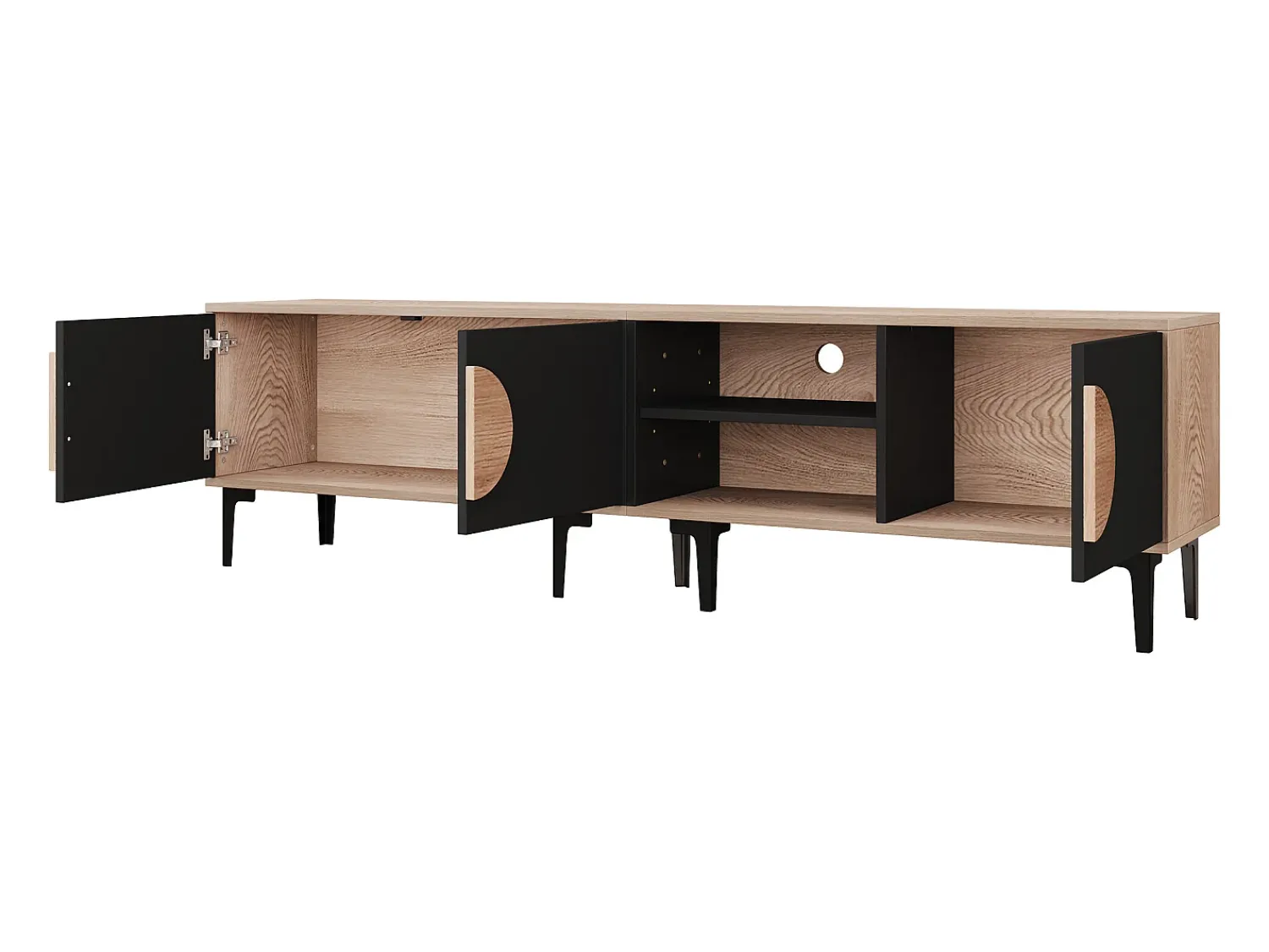 Móvel De Tv|ModernLuxe Móvel para TV 180x35x49 cm - com 3 portas - Prateleiras abertas - Painéis de partículas - Natural e preto Preto / Natural claro
