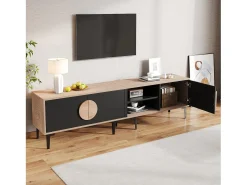 Móvel De Tv|ModernLuxe Móvel para TV 180x35x49 cm - com 3 portas - Prateleiras abertas - Painéis de partículas - Natural e preto Preto / Natural claro