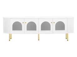 Discount ModernLuxe Móvel para TV 170x35x55 cm - com 4 portas de vidro - puxadores e pés dourados - Branco