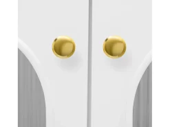 Discount ModernLuxe Móvel para TV 170x35x55 cm - com 4 portas de vidro - puxadores e pés dourados - Branco