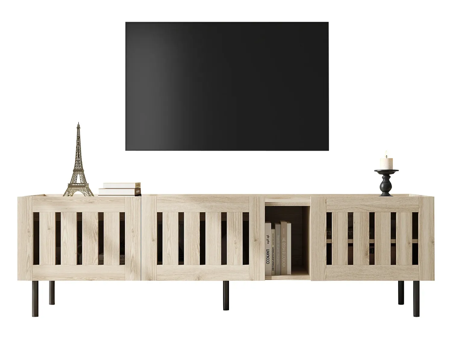 Móvel De Tv*ModernLuxe Móvel para TV 160x40x47 cm - com 3 portas - Design vazado - MDF + metal - Natural Natural claro