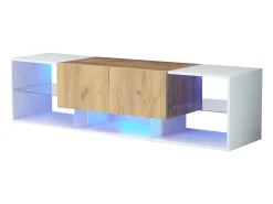 Clearance ModernLuxe Móvel para TV 160x40x42 cm - com 2 gavetas - compatível com televisores até 70 polegadas - branco/natural Natural claro / Branco