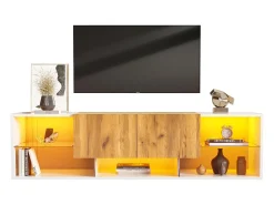 Clearance ModernLuxe Móvel para TV 160x40x42 cm - com 2 gavetas - compatível com televisores até 70 polegadas - branco/natural Natural claro / Branco