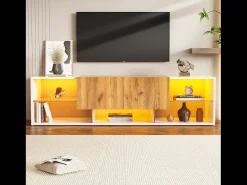 Clearance ModernLuxe Móvel para TV 160x40x42 cm - com 2 gavetas - compatível com televisores até 70 polegadas - branco/natural Natural claro / Branco