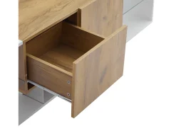 Clearance ModernLuxe Móvel para TV 160x40x42 cm - com 2 gavetas - compatível com televisores até 70 polegadas - branco/natural Natural claro / Branco