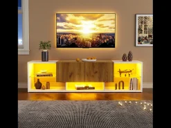Clearance ModernLuxe Móvel para TV 160x40x42 cm - com 2 gavetas - compatível com televisores até 70 polegadas - branco/natural Natural claro / Branco