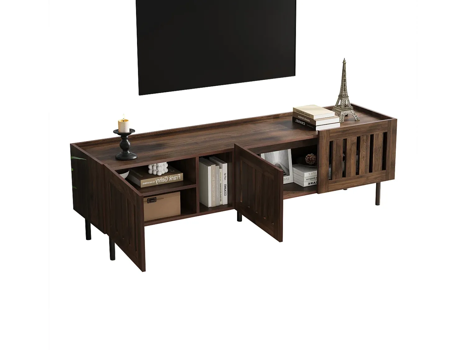 ModernLuxe Móvel para TV 160x40x47 cm - com 3 portas - Design vazado - MDF + metal - Marrom^ Móvel De Tv