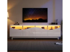 Clearance ModernLuxe Móvel para TV 175x38x51 cm - com 2 portas - portas de vidro temperado - iluminação LED - Branco