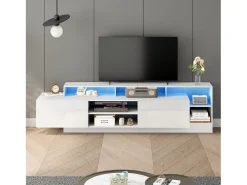 Clearance ModernLuxe Móvel para TV 190x40x48,5 cm - com iluminação LED - 2 portas basculantes - Espaço de armazenamento aberto - Acabamento brilhante - Branco