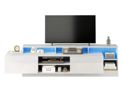 Clearance ModernLuxe Móvel para TV 190x40x48,5 cm - com iluminação LED - 2 portas basculantes - Espaço de armazenamento aberto - Acabamento brilhante - Branco
