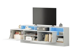 Clearance ModernLuxe Móvel para TV 190x40x48,5 cm - com iluminação LED - 2 portas basculantes - Espaço de armazenamento aberto - Acabamento brilhante - Branco