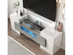 ModernLuxe Móvel para TV 145x30x51 cm - com iluminação LED - com 4 portas - 2 gavetas - prateleiras - branco^ Móvel De Tv