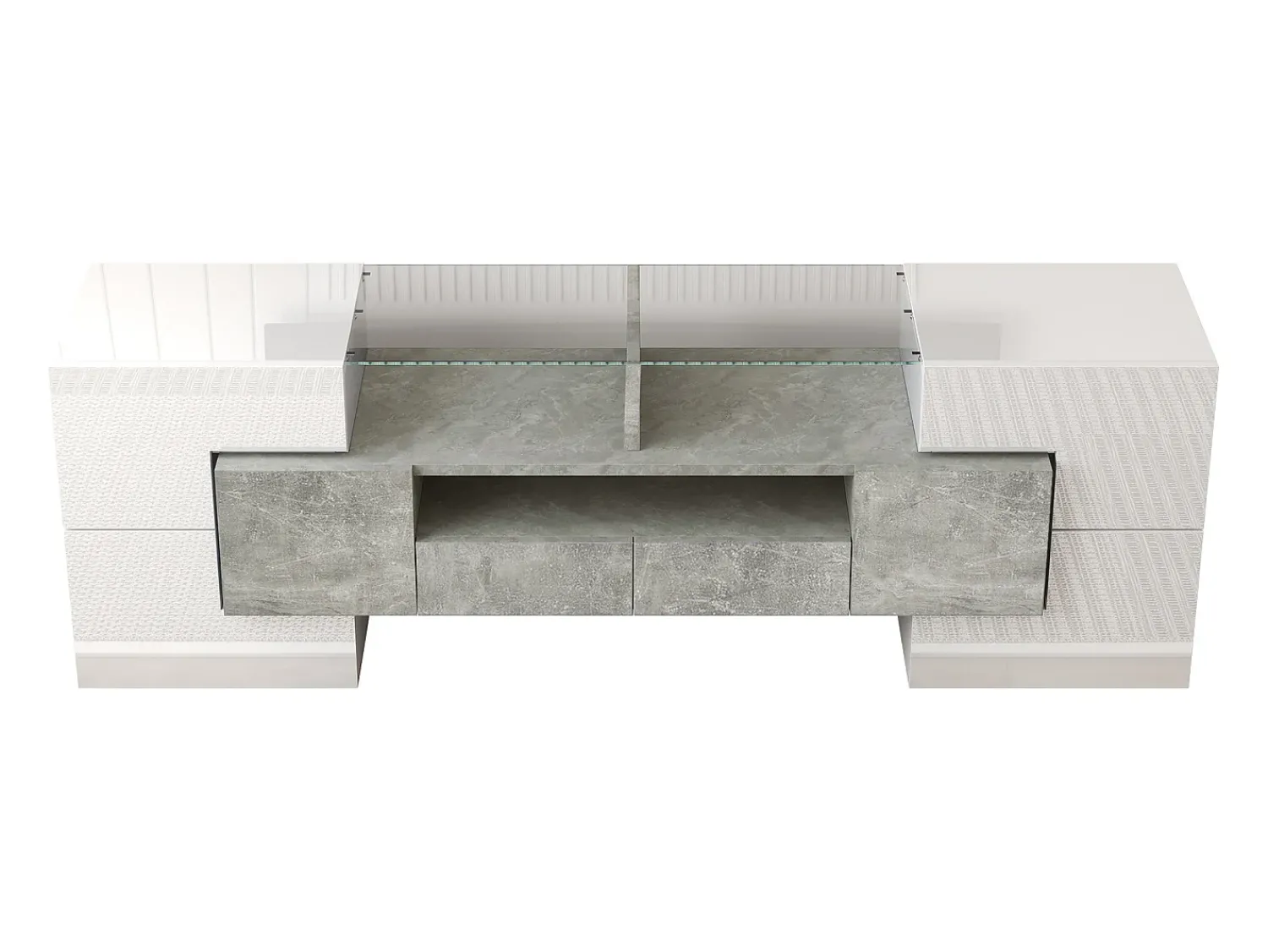 ModernLuxe Móvel para TV 145x30x51 cm - com iluminação LED - com 4 portas - 2 gavetas - prateleiras - branco^ Móvel De Tv
