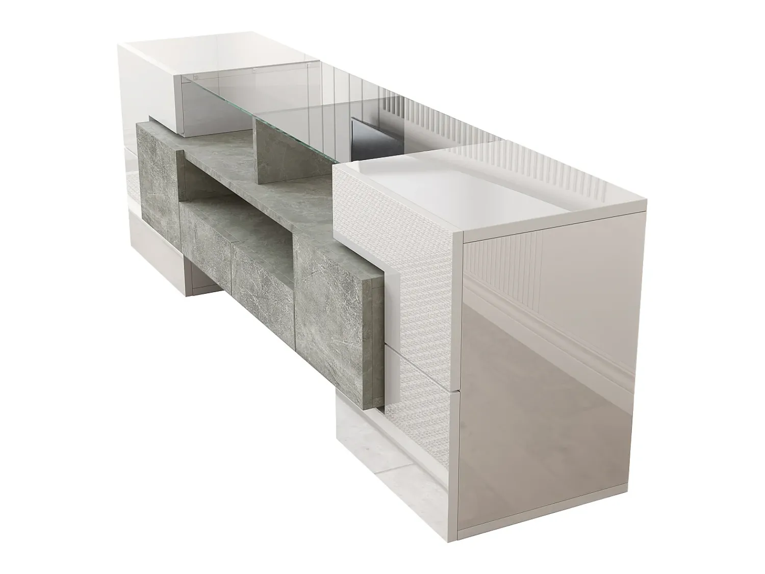 ModernLuxe Móvel para TV 145x30x51 cm - com iluminação LED - com 4 portas - 2 gavetas - prateleiras - branco^ Móvel De Tv