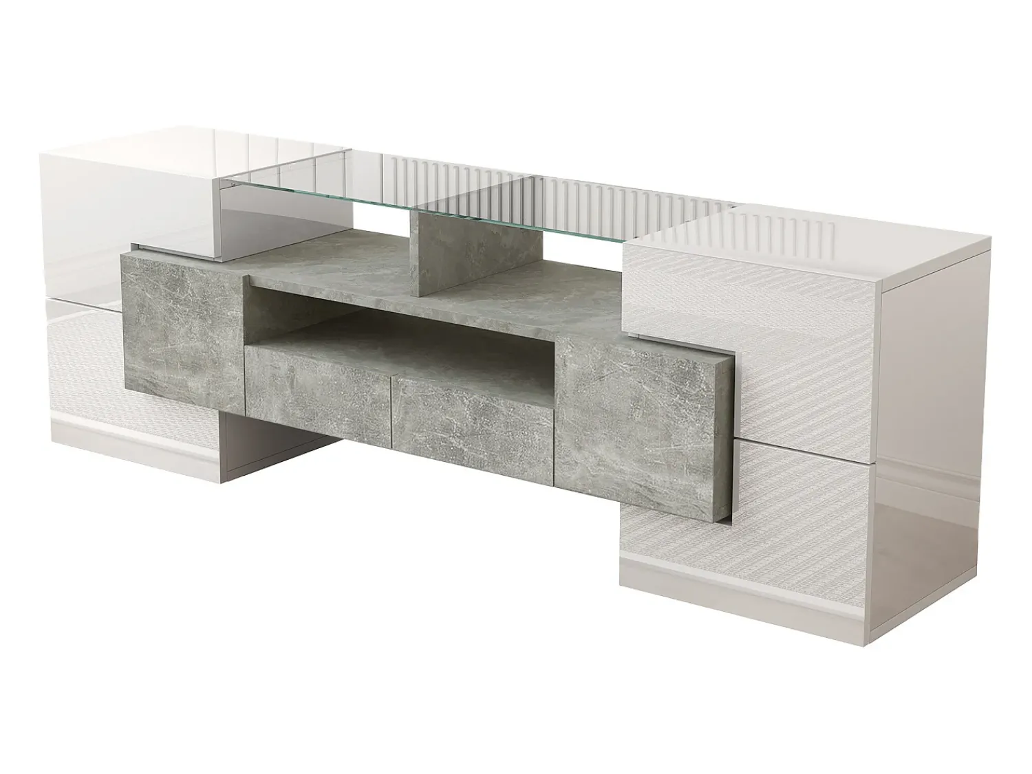 ModernLuxe Móvel para TV 145x30x51 cm - com iluminação LED - com 4 portas - 2 gavetas - prateleiras - branco^ Móvel De Tv