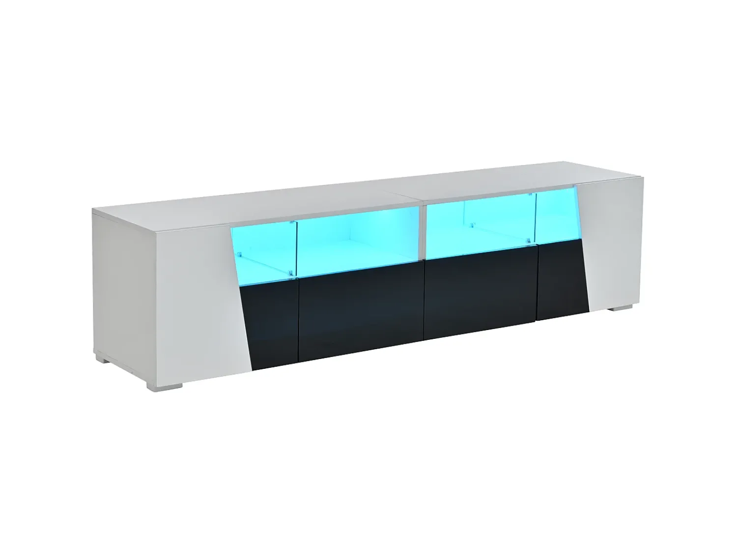 Hot ModernLuxe Móvel para TV 180x38,5x45 cm - com iluminação LED - 2 gavetas e 2 portas - Prateleiras abertas - Acabamento brilhante - Branco + preto Preto / Branco