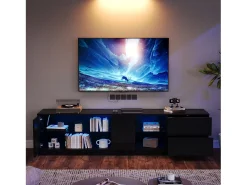 Móvel De Tv*ModernLuxe Móvel para TV 160x40x52 cm - com iluminação LED - 2 gavetas e 1 porta - Acabamento brilhante - MDF - Preto
