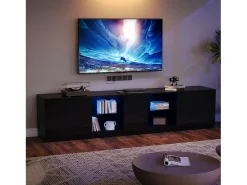 Móvel De Tv*ModernLuxe Móvel para TV 160x40x52 cm - com iluminação LED - 2 gavetas e 1 porta - Acabamento brilhante - MDF - Preto