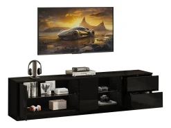 Móvel De Tv*ModernLuxe Móvel para TV 160x40x52 cm - com iluminação LED - 2 gavetas e 1 porta - Acabamento brilhante - MDF - Preto