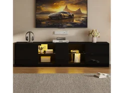 Móvel De Tv*ModernLuxe Móvel para TV 160x40x52 cm - com iluminação LED - 2 gavetas e 1 porta - Acabamento brilhante - MDF - Preto