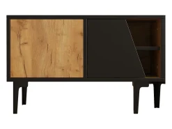 ModernLuxe Móvel para TV 160x36,5x45 cm - com portas e prateleiras - Painéis de partículas - Natural + preto^ Móvel De Tv