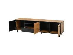 Hot Hauss Spole Móvel para TV 180x32,5x50 cm com 3 portas e uma gaveta - Madeira e cor preta Natural claro