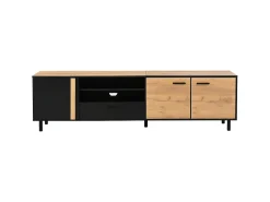 Hot Hauss Spole Móvel para TV 180x32,5x50 cm com 3 portas e uma gaveta - Madeira e cor preta Natural claro