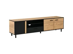 Hot Hauss Spole Móvel para TV 180x32,5x50 cm com 3 portas e uma gaveta - Madeira e cor preta Natural claro