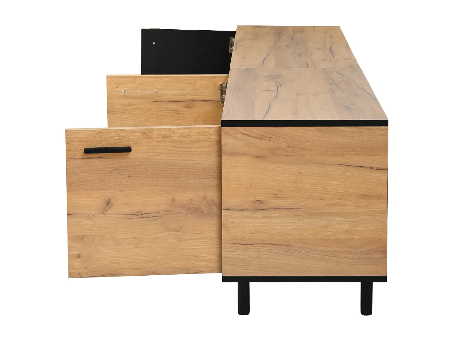 Hot Hauss Spole Móvel para TV 180x32,5x50 cm com 3 portas e uma gaveta - Madeira e cor preta Natural claro