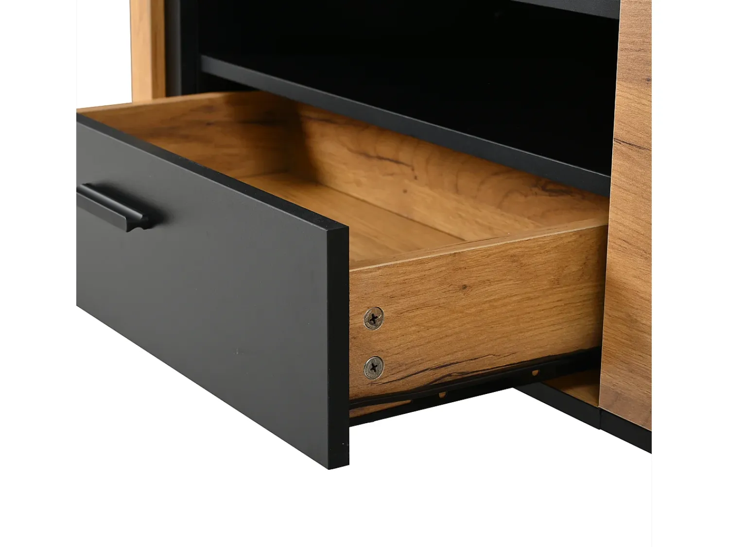 Hot Hauss Spole Móvel para TV 180x32,5x50 cm com 3 portas e uma gaveta - Madeira e cor preta Natural claro