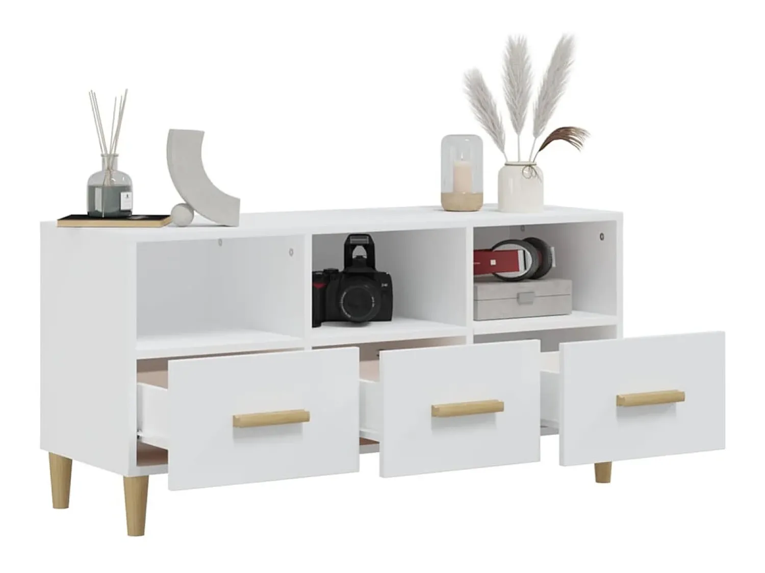 Móvel De Tv| Móvel para TV 102x36x50 cm derivados madeira brilhante PT644339 Branco