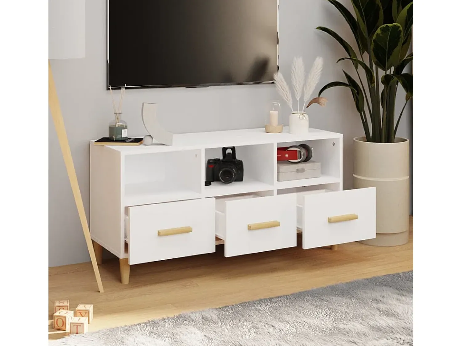 Móvel De Tv| Móvel para TV 102x36x50 cm derivados madeira brilhante PT644339 Branco