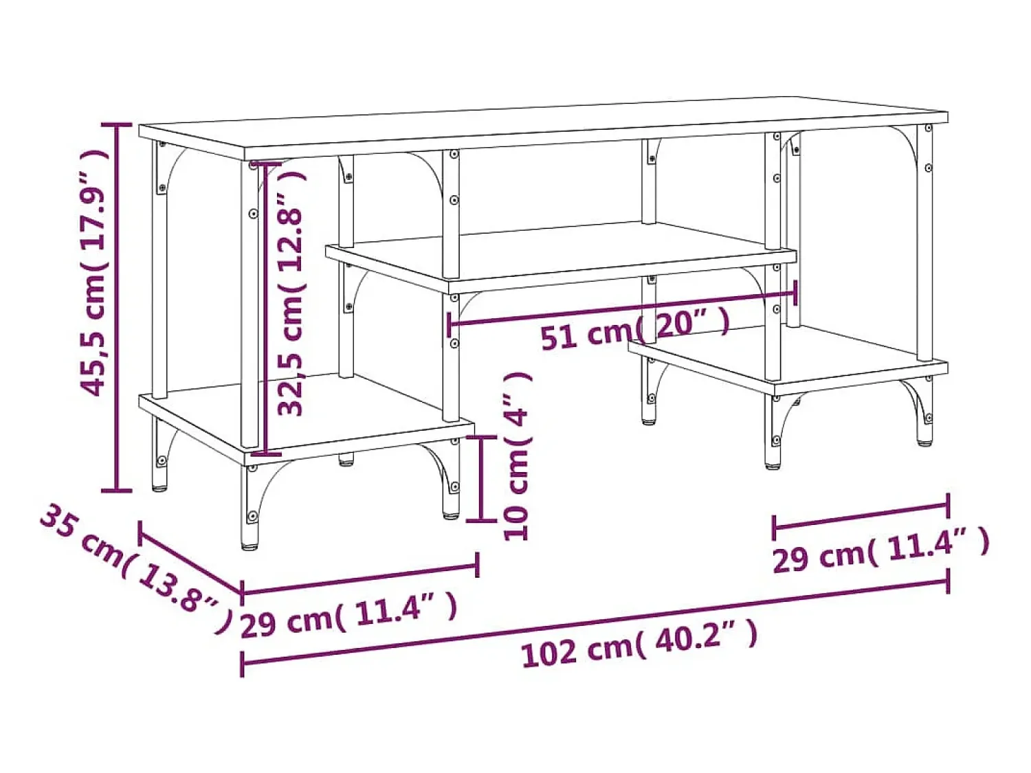 Móvel De Tv|vidaxl Móvel para TV 102x35x45,5 cm derivados madeira carvalho fumado Castanho