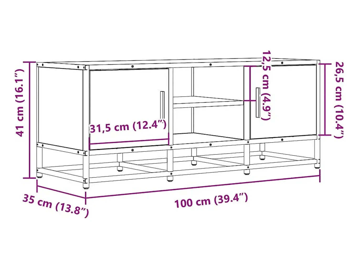 Online vidaxl Móvel para TV 100x35x41 cm derivados de madeira/metal Preto