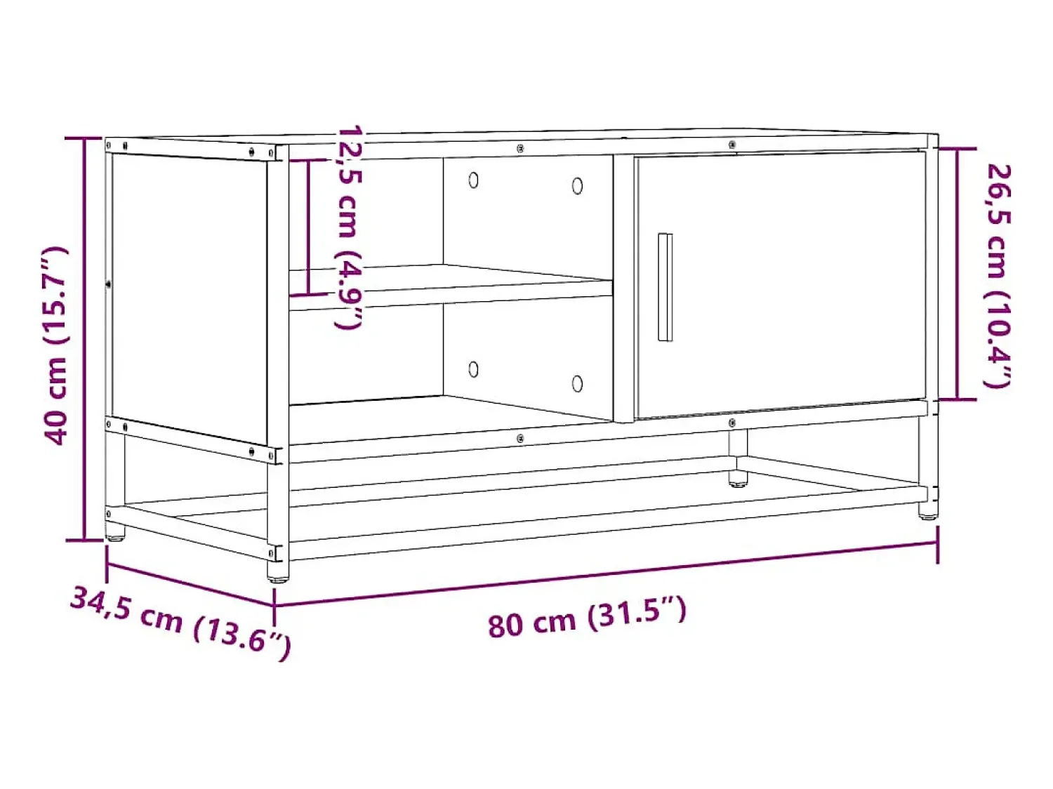 Móvel De Tv|vidaxl Móvel para TV 80x34,5x40 cm derivados de madeira/metal Preto