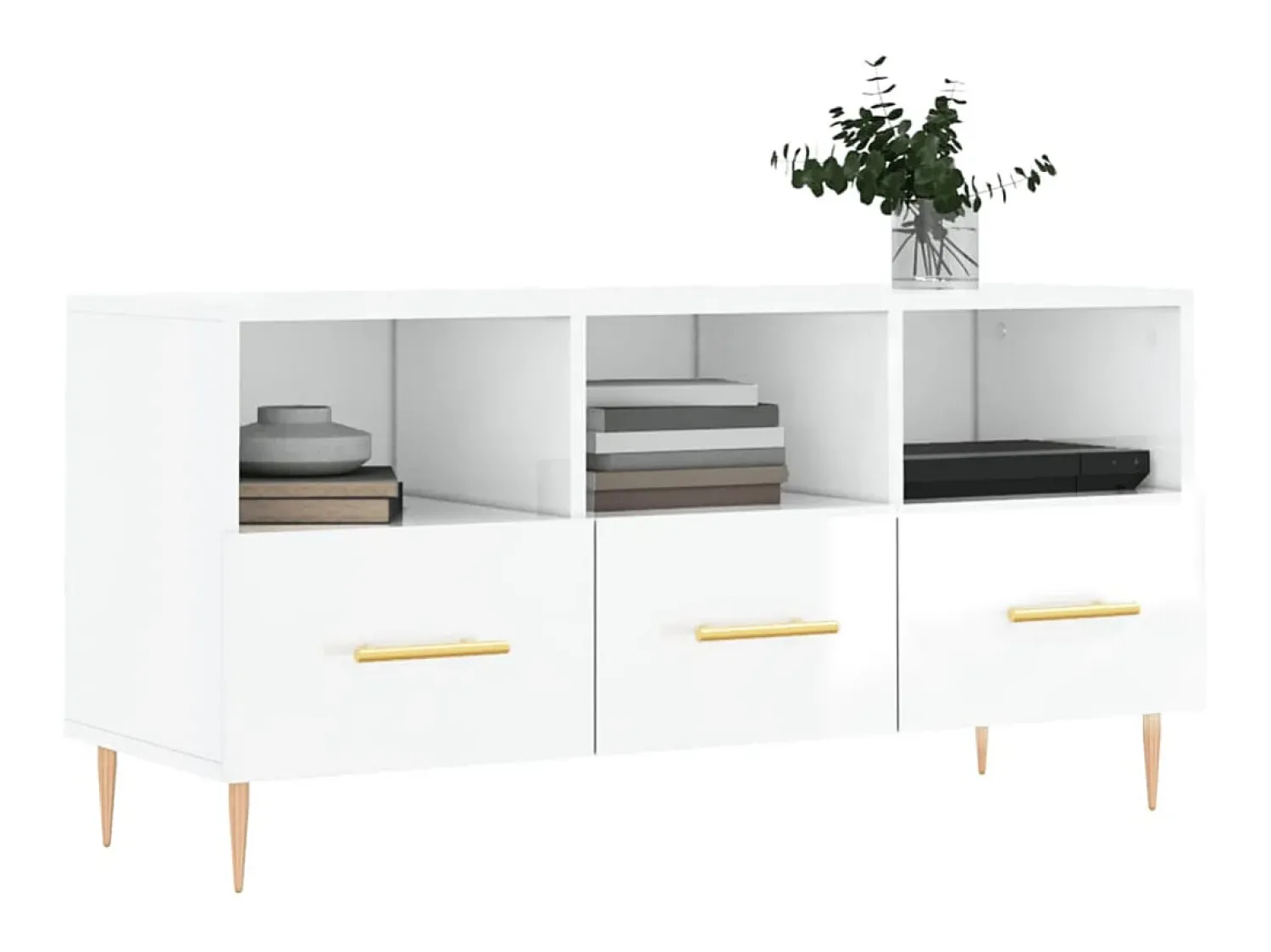 Outlet Móvel para TV 102x36x50 cm derivados madeira brilhante PT177743 Branco