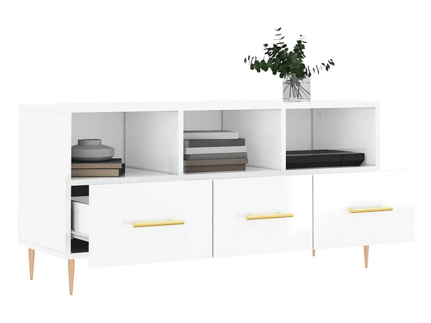 Outlet Móvel para TV 102x36x50 cm derivados madeira brilhante PT177743 Branco