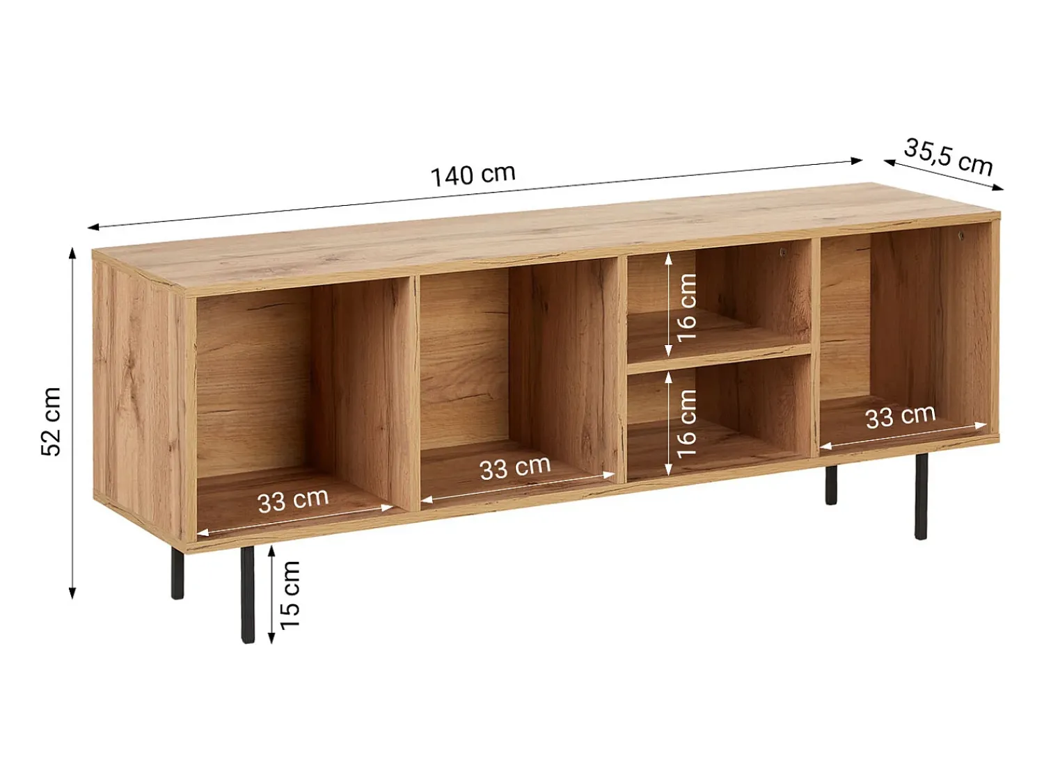 Clearance Móvel para TV 140x52x35,5 cm madeira natural Carvalho Castanho