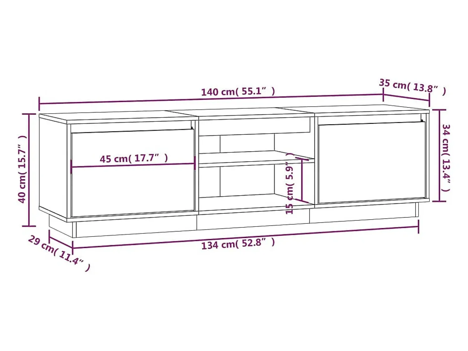 Discount vidaxl Móvel para TV 140x35x40 cm madeira de pinho maciça Castanho