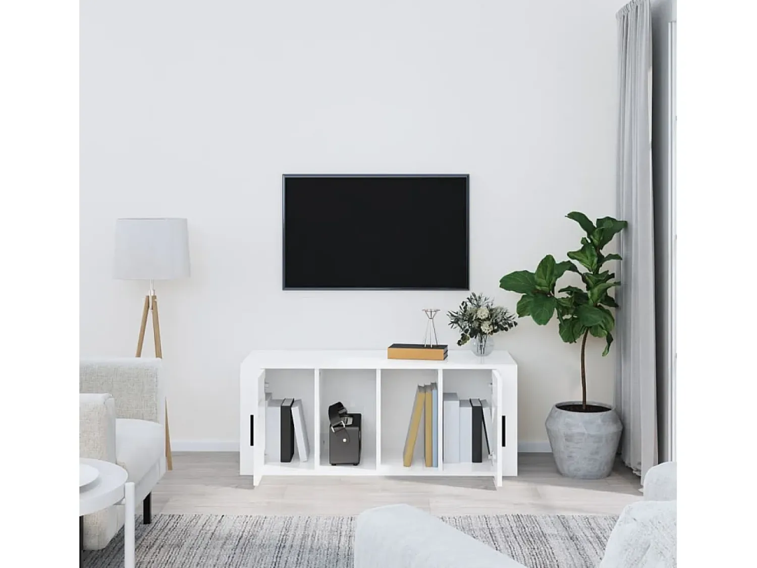 Clearance Móvel para TV 100x35x40 cm madeira processada brilhante PT236196 Branco
