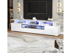 Móvel De Tv|ModernLuxe Móvel para TV 180x38x45cm - 1 gaveta e 2 portas - com LED - acabamento brilhante - Branco