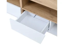 ModernLuxe Móvel para TV 180x40x46cm - com 2 gavetas e 2 portas - com iluminação LED - acabamento brilhante - + natural^ Móvel De Tv