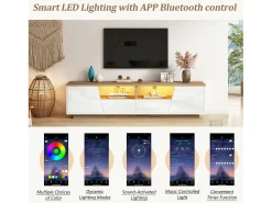 ModernLuxe Móvel para TV 180x40x46cm - com 2 gavetas e 2 portas - com iluminação LED - acabamento brilhante - + natural^ Móvel De Tv