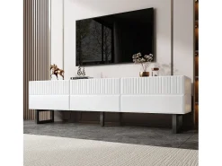 Móvel De Tv|ModernLuxe Móvel para TV 170x35x47cm - com 3 gavetas - Tampo laqueado brilhante - Pés de ferro - MDF - Branco e preto Preto / Branco