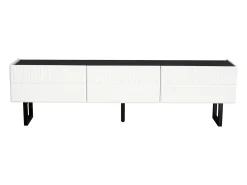 Móvel De Tv|ModernLuxe Móvel para TV 170x35x47cm - com 3 gavetas - Tampo laqueado brilhante - Pés de ferro - MDF - Branco e preto Preto / Branco