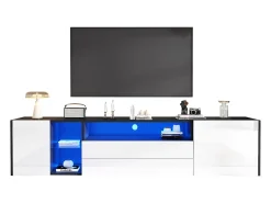 Móvel De Tv*ModernLuxe Móvel para TV 180x40x45cm - faixa de luz LED - com 2 gavetas e 2 portas - para televisores de 75" - preto e branco Preto / Branco