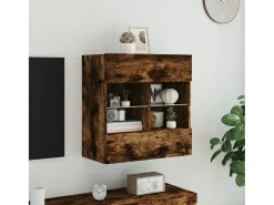 Clearance Móvel parede p/ TV c/ luzes LED 58,5x30x60,5 cm carvalho fumado PT453932 Castanho
