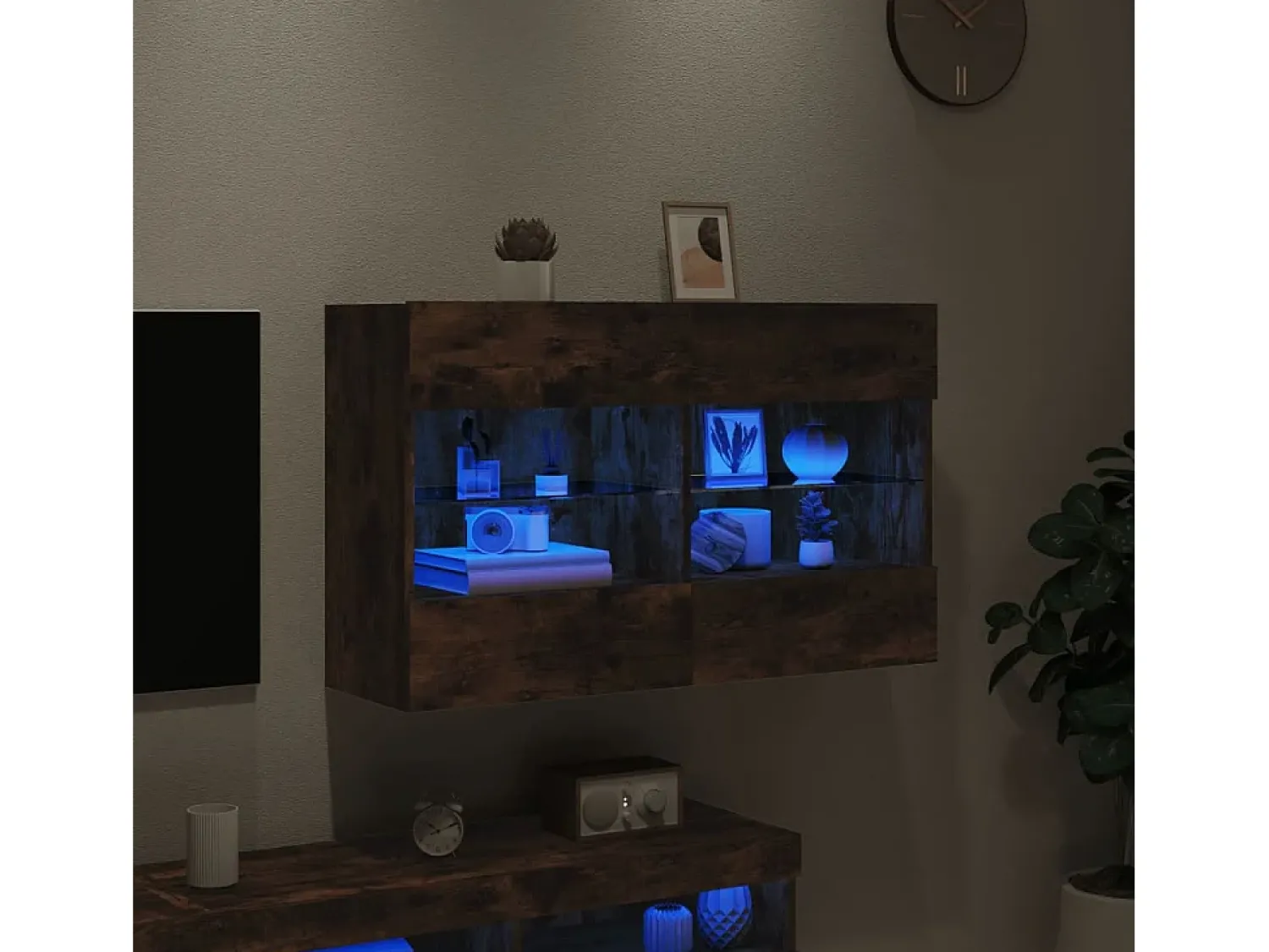 Móvel parede p/ TV c/ luzes LED 98,5x30x60,5 cm carvalho fumado PT952423^ Móvel De Tv
