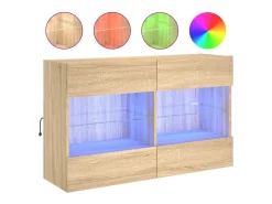 Móvel De Tv* Móvel parede p/ TV c/ luzes LED 98,5x30x60,5 cm carvalho sonoma PT597728 Castanho