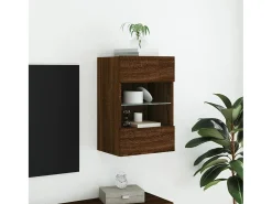 Móvel De Tv| Móvel parede p/ TV c/ luzes LED 40x30x60,5cm carvalho PT527822 Castanho